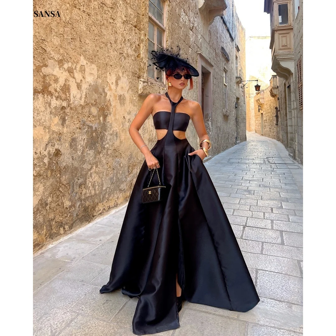 Sansa Customized Black Halter Neck Strapless Prom Dresses Bare Your Waist فساتين للمناسبات الخاصة Satin ves
Sansa Customized Black Halter Neck Strapless Prom Dresses Bare Your Waist فساتين للمناسبات الخاصة Satin ves