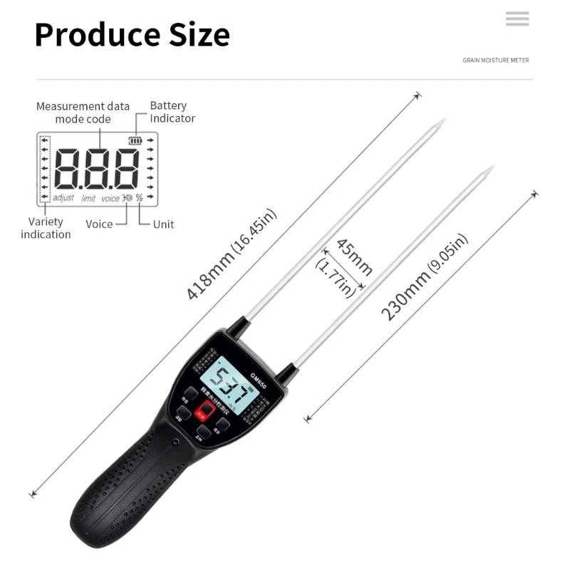 Digital Grains Meter for Wheat Corn Bean Double Probes LCD Display Grains Humidity Meter Variety Grains Moisture Tester 37JD
Digital Grains Meter for Wheat Corn Bean Double Probes LCD Display Grains Humidity Meter Variety Grains Moisture Tester 37JD