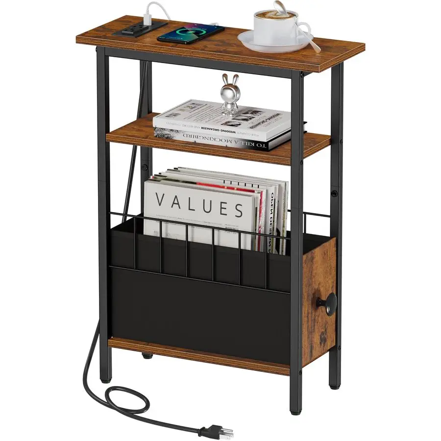 Narrow Side Table with Charging Station, Slim End Table for Small Spaces, 3 Tier Skinny Nightstand with Drawer, Sofa Beside Tabl
Narrow Side Table with Charging Station, Slim End Table for Small Spaces, 3 Tier Skinny Nightstand with Drawer, Sofa Beside Tabl