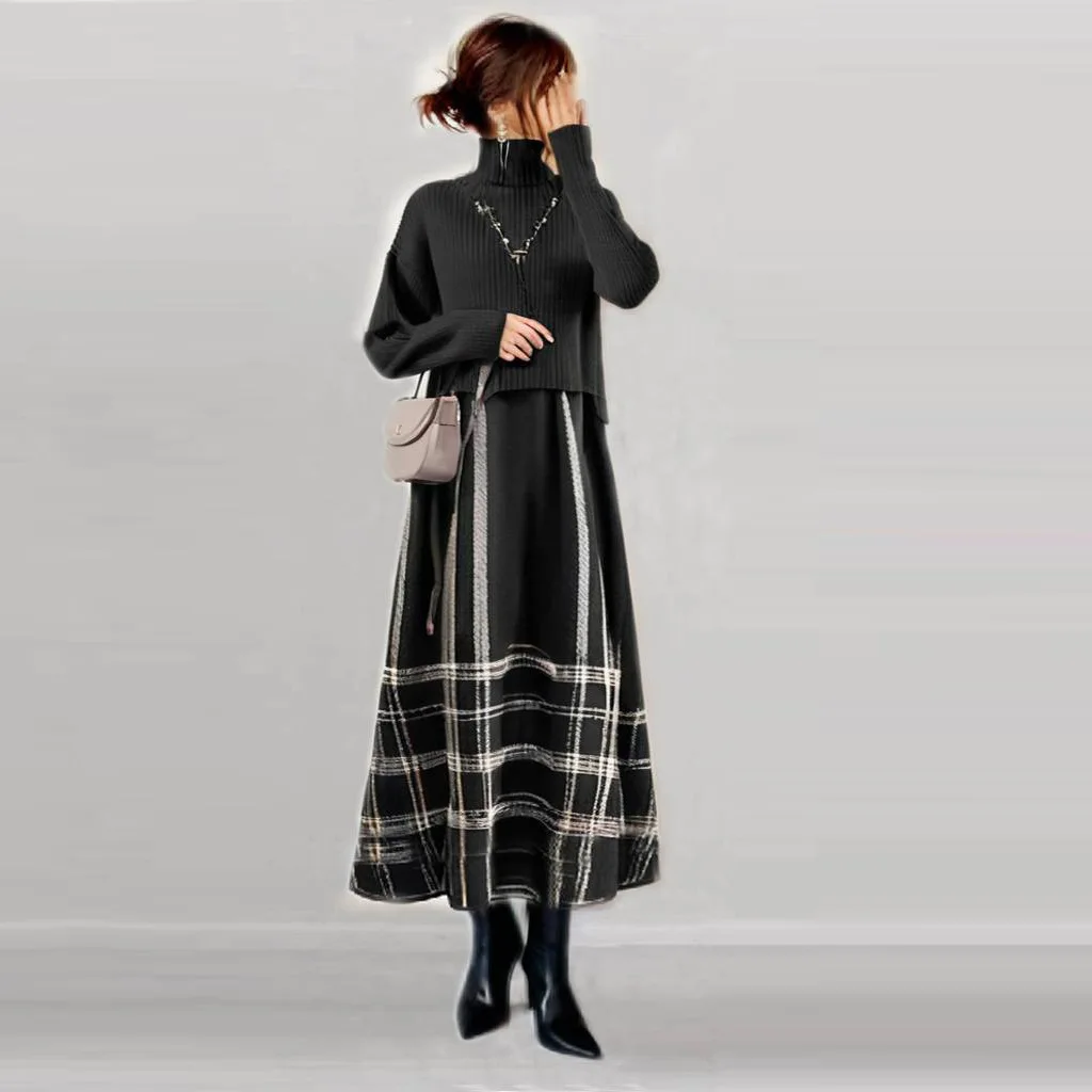 2025 Autumn and Winter New High-end High-neck Knitted Top+striped Woolen Skirt Two-piece Set
2025 Autumn and Winter New High-end High-neck Knitted Top+striped Woolen Skirt Two-piece Set