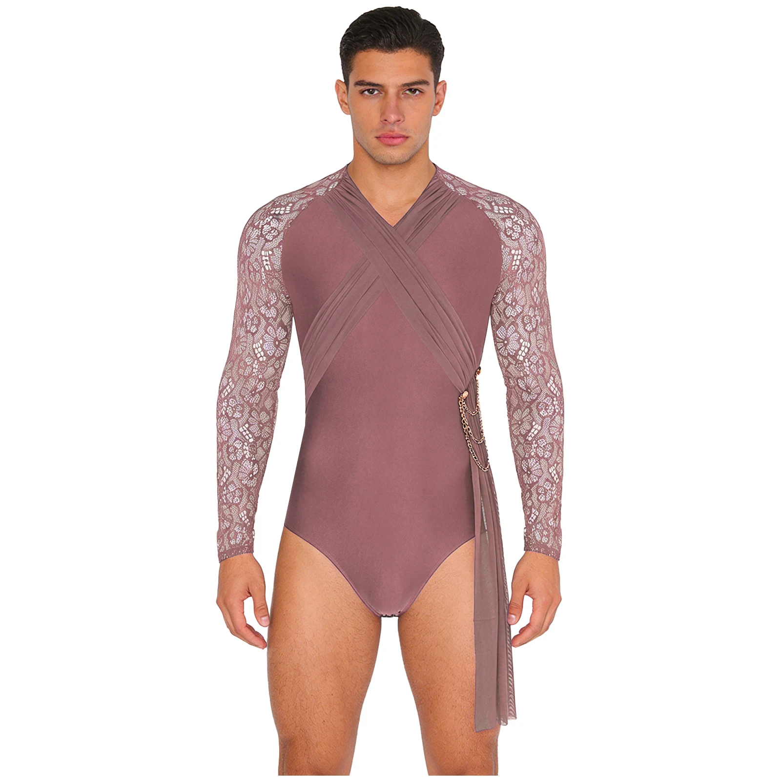Mens Gymnastics Ballet Latin Dance Bodysuit Shirt Sheer Floral Lace Ruched Mesh Chain Tassel Openable Crotch Leotard Jumpsuit
Mens Gymnastics Ballet Latin Dance Bodysuit Shirt Sheer Floral Lace Ruched Mesh Chain Tassel Openable Crotch Leotard Jumpsuit