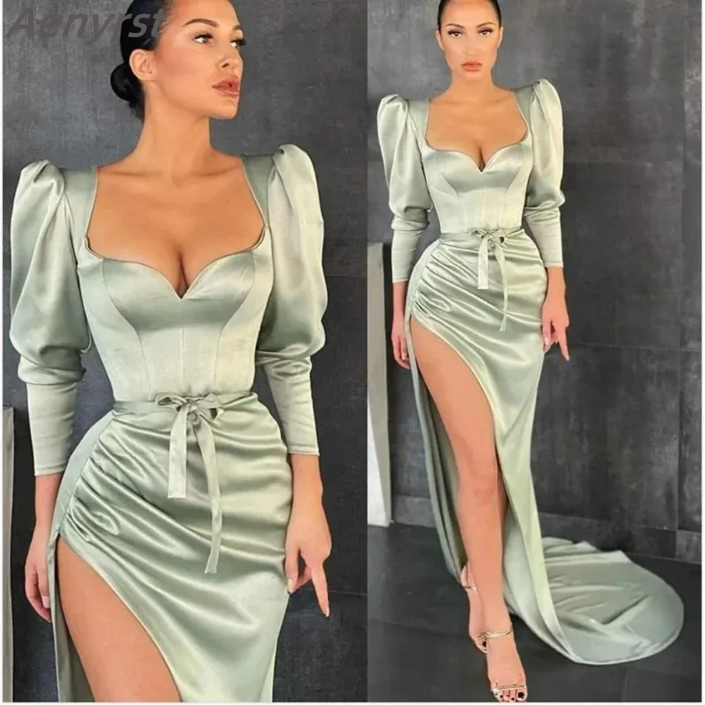 High Split Prom Gowns Sweetheart Ruched Mermaid Wedding Party Dresses Long Sleeves Belt Formal Dress Christmas فساتين السهرة
High Split Prom Gowns Sweetheart Ruched Mermaid Wedding Party Dresses Long Sleeves Belt Formal Dress Christmas فساتين السهرة