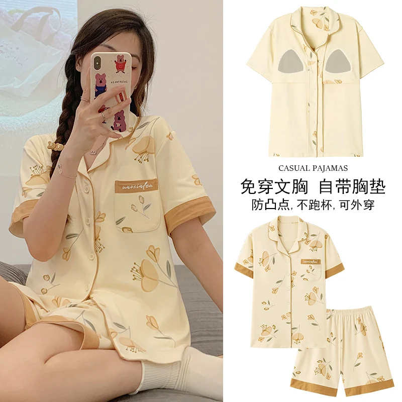 Summer Short Sleeve Sleepwear Turn-down Collar Knited Cotton Pajamas Set Female Pyjamas Casual Pijamas Mujer
Summer Short Sleeve Sleepwear Turn-down Collar Knited Cotton Pajamas Set Female Pyjamas Casual Pijamas Mujer