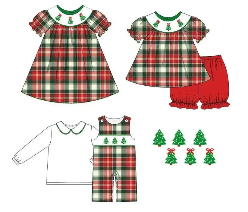 Christmas boutique children's suit short-sleeved elastic tree print shorts elastic girl boy plaid trousers set baby romper dress
Christmas boutique children's suit short-sleeved elastic tree print shorts elastic girl boy plaid trousers set baby romper dress
