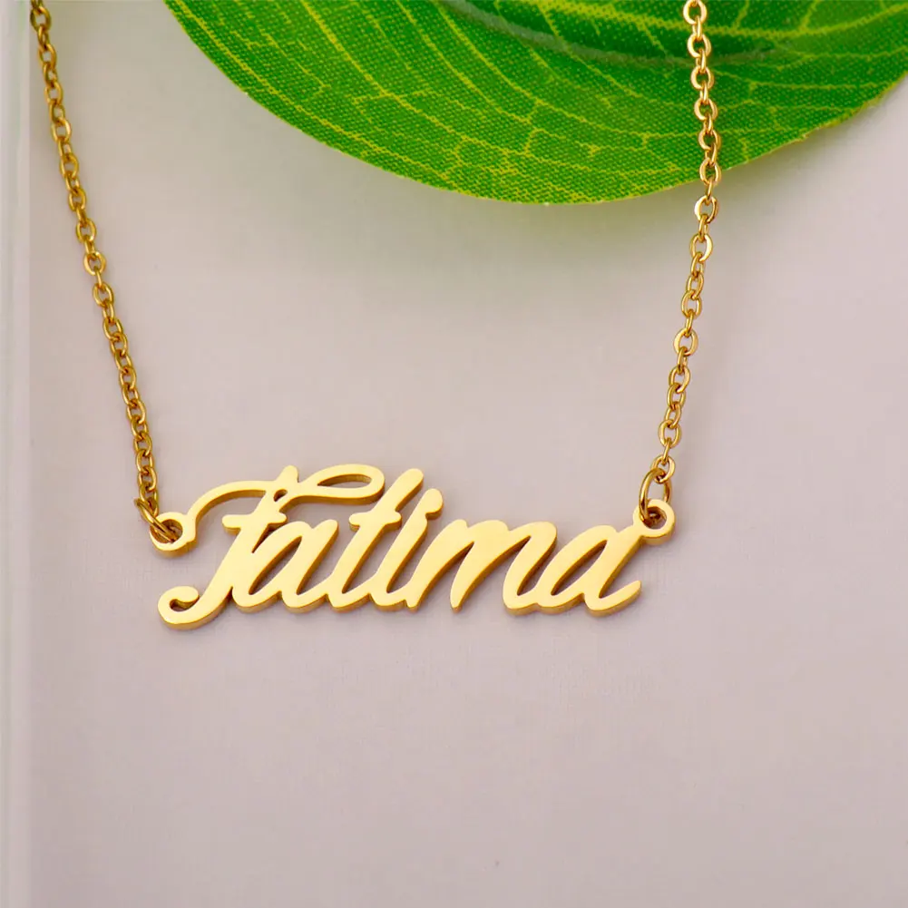GR859C Fatima Gold color Name Necklaces for Women Stainless Steel Cursive Letters Charm Chokers Annivesary Gift
GR859C Fatima Gold color Name Necklaces for Women Stainless Steel Cursive Letters Charm Chokers Annivesary Gift