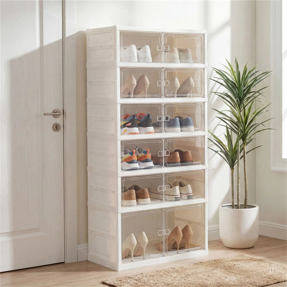 6-Tier Foldable Shoe Rack with Clear Doors, No-Tool Assembly Shoe Storage Organizer for Entryway Closet
6-Tier Foldable Shoe Rack with Clear Doors, No-Tool Assembly Shoe Storage Organizer for Entryway Closet