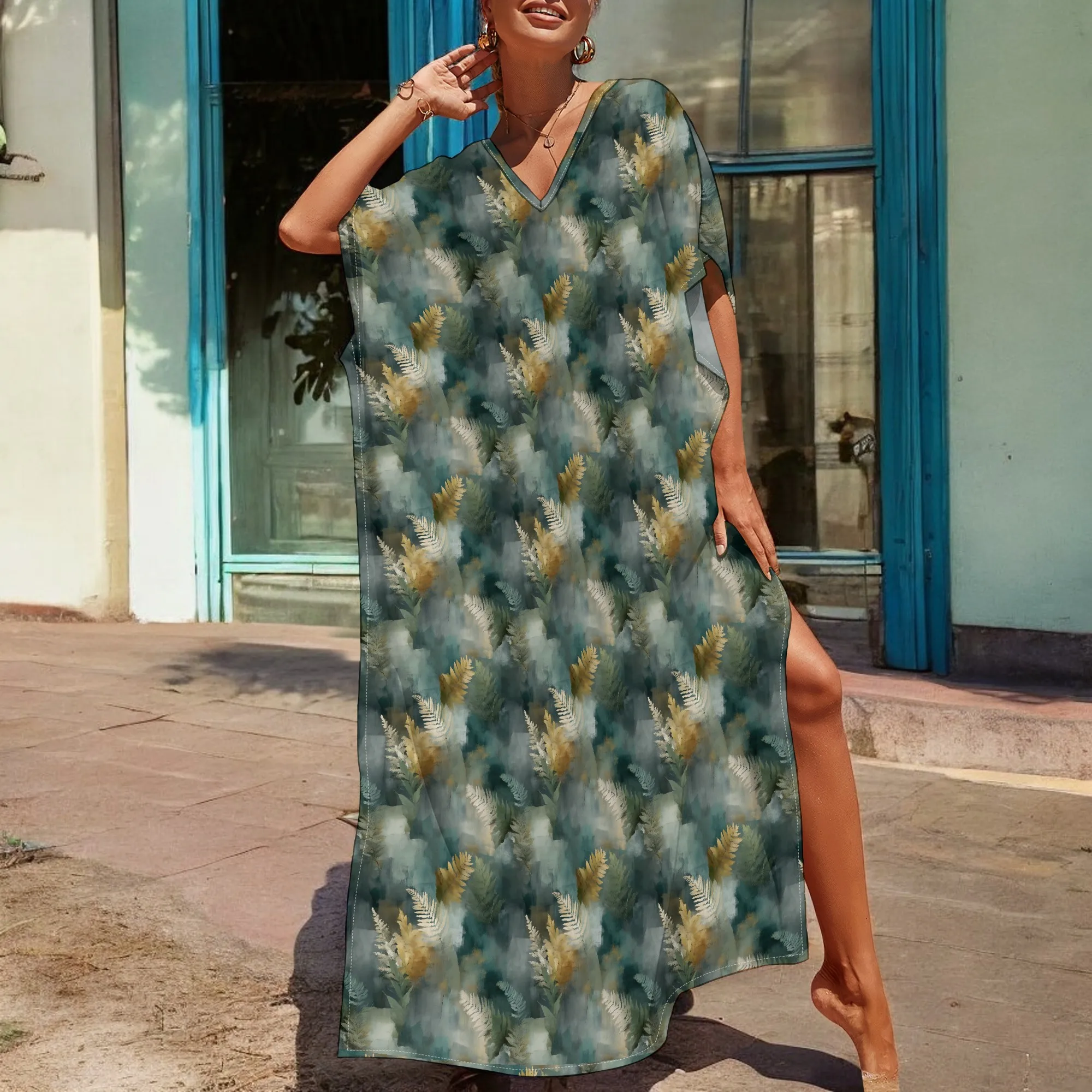 Watercolor Leaf Print Kaftan Dress for Women V-Neck Loose Fit Summer Maxi Dress 2025 Jungle Zen Vacation Style S-3XL
Watercolor Leaf Print Kaftan Dress for Women V-Neck Loose Fit Summer Maxi Dress 2025 Jungle Zen Vacation Style S-3XL