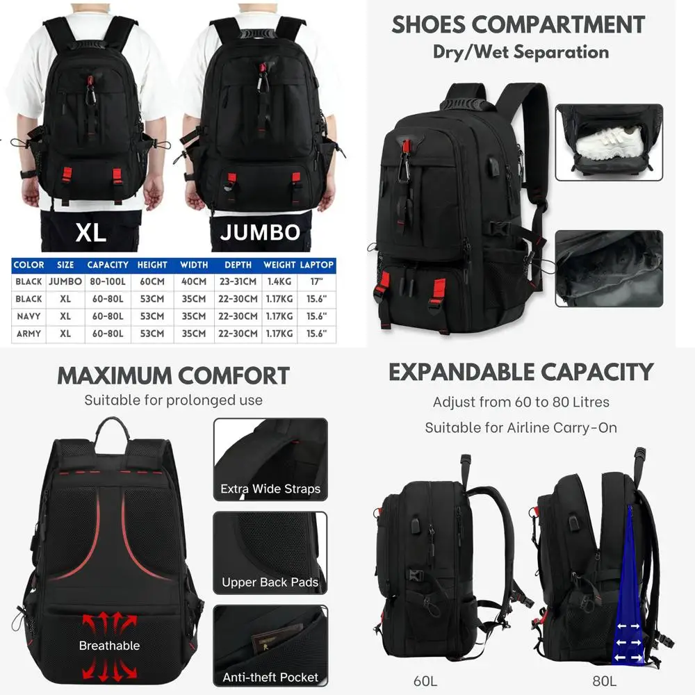 Extra Large Waterproof Backpack with Shoe Compartment for 15.6-17 Inch Laptops, Suitable for Travel, School, Gym, Work, and Coll
Extra Large Waterproof Backpack with Shoe Compartment for 15.6-17 Inch Laptops, Suitable for Travel, School, Gym, Work, and Coll
