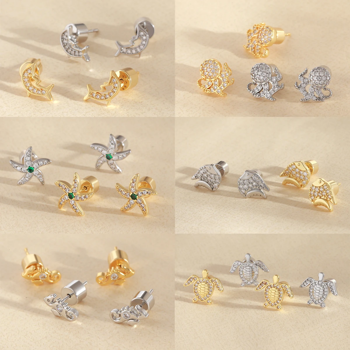 SUNSLL Classic Cubic Zircon Starfish/Turtle/Dolphin Stud Earrings Ocean Animals Gold Plated Party Jewelry For Women Girls
SUNSLL Classic Cubic Zircon Starfish/Turtle/Dolphin Stud Earrings Ocean Animals Gold Plated Party Jewelry For Women Girls