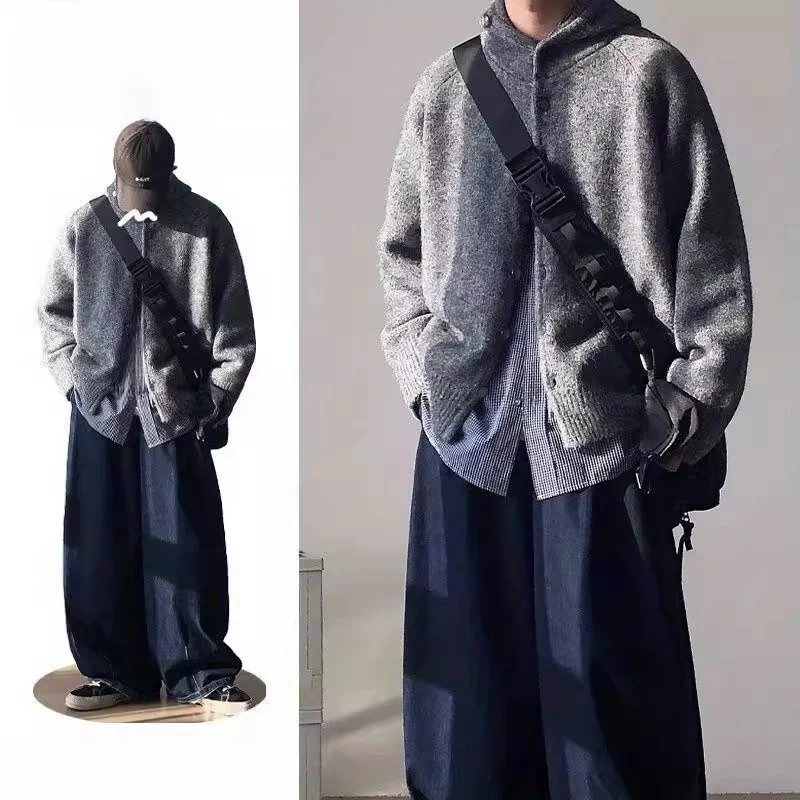 Retro Lazy Coffee Color Hoodie Men's Loose Open Cardigan Knitted Sweater Autumn Winter Faionable Outerwear Japanese Sle
Retro Lazy Coffee Color Hoodie Men's Loose Open Cardigan Knitted Sweater Autumn Winter Faionable Outerwear Japanese Sle