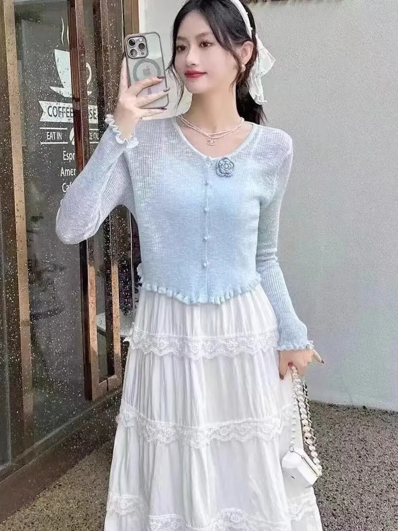 Casual Knitted Ice Silk Cardigan Women Thin Sunscreen Lace-Up Knitwear Tops Y2k Girls Korean Style Long Sleeve Cropped Coat Z438
Casual Knitted Ice Silk Cardigan Women Thin Sunscreen Lace-Up Knitwear Tops Y2k Girls Korean Style Long Sleeve Cropped Coat Z438