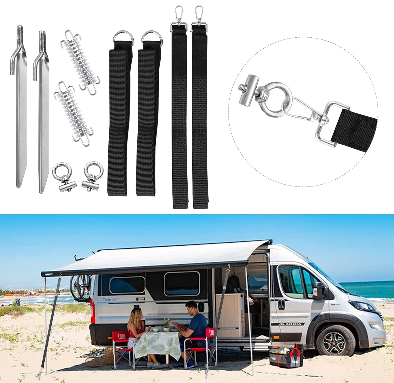 Caravan Windproof Fixing Strap Kit For Sunshade Canopy For Thule Awning Storm Hold Down Side Straps Canopy Securing Hooks Set
Caravan Windproof Fixing Strap Kit For Sunshade Canopy For Thule Awning Storm Hold Down Side Straps Canopy Securing Hooks Set