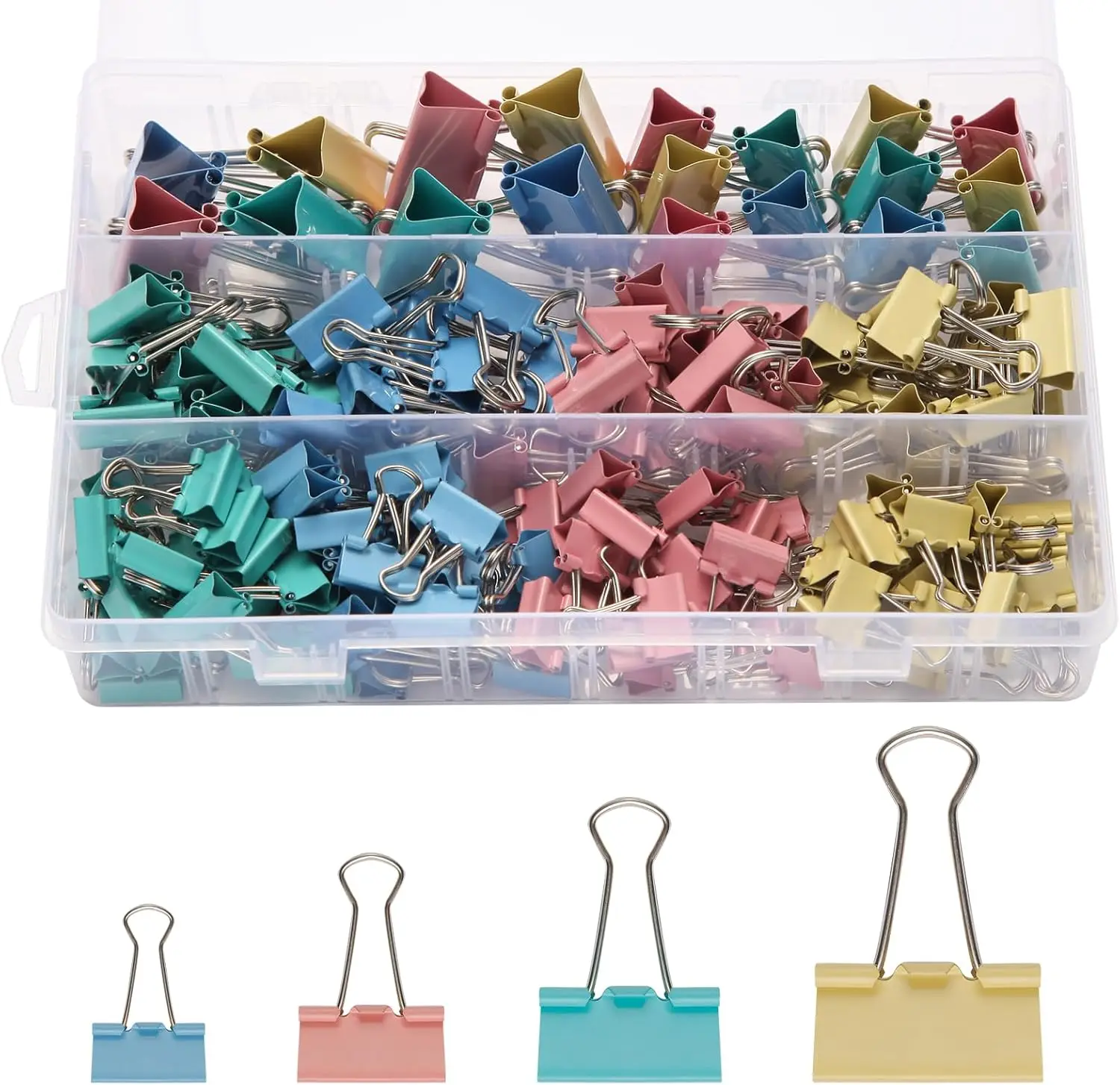 180 Pack Colored Binder Clips Bulk, 4 Size Assortment Heavy Duty Metal Paper Clamps for Office School Supplies
180 Pack Colored Binder Clips Bulk, 4 Size Assortment Heavy Duty Metal Paper Clamps for Office School Supplies