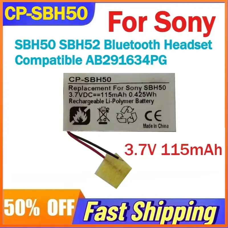 3.7V 115mAh CP-SBH50 Lithium-ion Battery for Sony SBH50 SBH52 Bluetooth Headset Compatible AB291634PG Rechargeable Batteries
3.7V 115mAh CP-SBH50 Lithium-ion Battery for Sony SBH50 SBH52 Bluetooth Headset Compatible AB291634PG Rechargeable Batteries