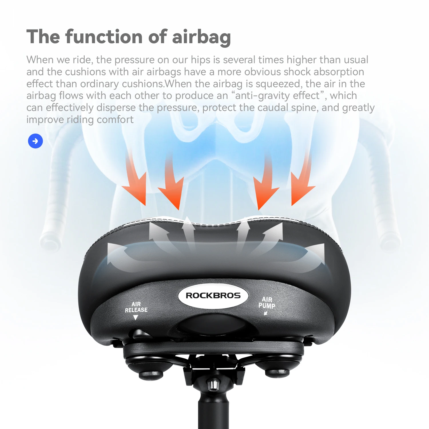ROCKBROS Bicycle Airbag Seat Cushion Double Shock Absorption Hardness-adjustable Seat Saddle Non-slip Surface Comfortable Saddle
ROCKBROS Bicycle Airbag Seat Cushion Double Shock Absorption Hardness-adjustable Seat Saddle Non-slip Surface Comfortable Saddle