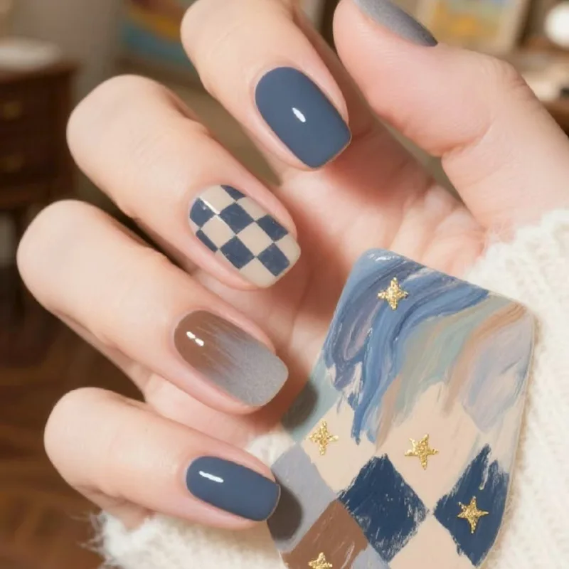 24pcs Retro Blue Plaid Nails Tips Smudge Canvas Design Press on Nails Short Ballet Fake Nail Art Wearable Square False Nail Set
24pcs Retro Blue Plaid Nails Tips Smudge Canvas Design Press on Nails Short Ballet Fake Nail Art Wearable Square False Nail Set