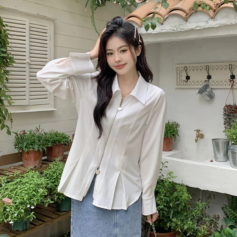 GIDYQ Fashion Women White Shirt Korean Elegant Design Loose Long Sleeve Tops Casual Female Metal Love Zipper Shirt Spring New
GIDYQ Fashion Women White Shirt Korean Elegant Design Loose Long Sleeve Tops Casual Female Metal Love Zipper Shirt Spring New