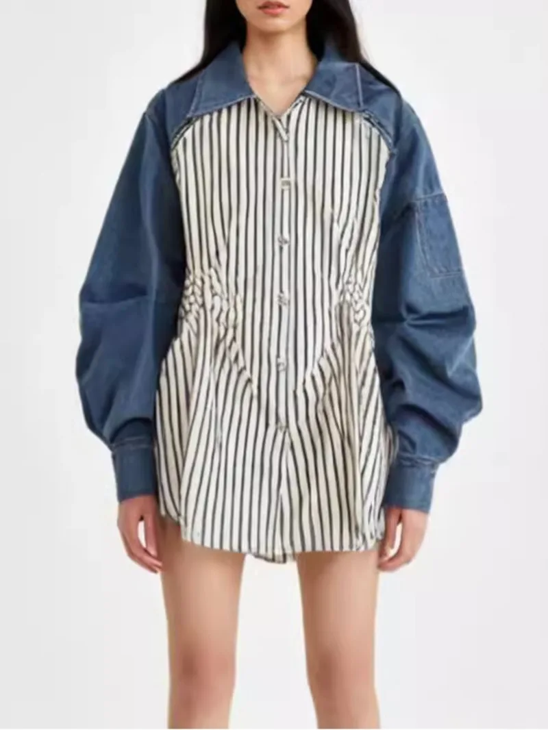 Blue Striped Pleated Women Denim Big Size Blouse New Lapel Long Sleeve Shirt Fashion Spring Autumn 2026 XPA9
Blue Striped Pleated Women Denim Big Size Blouse New Lapel Long Sleeve Shirt Fashion Spring Autumn 2026 XPA9