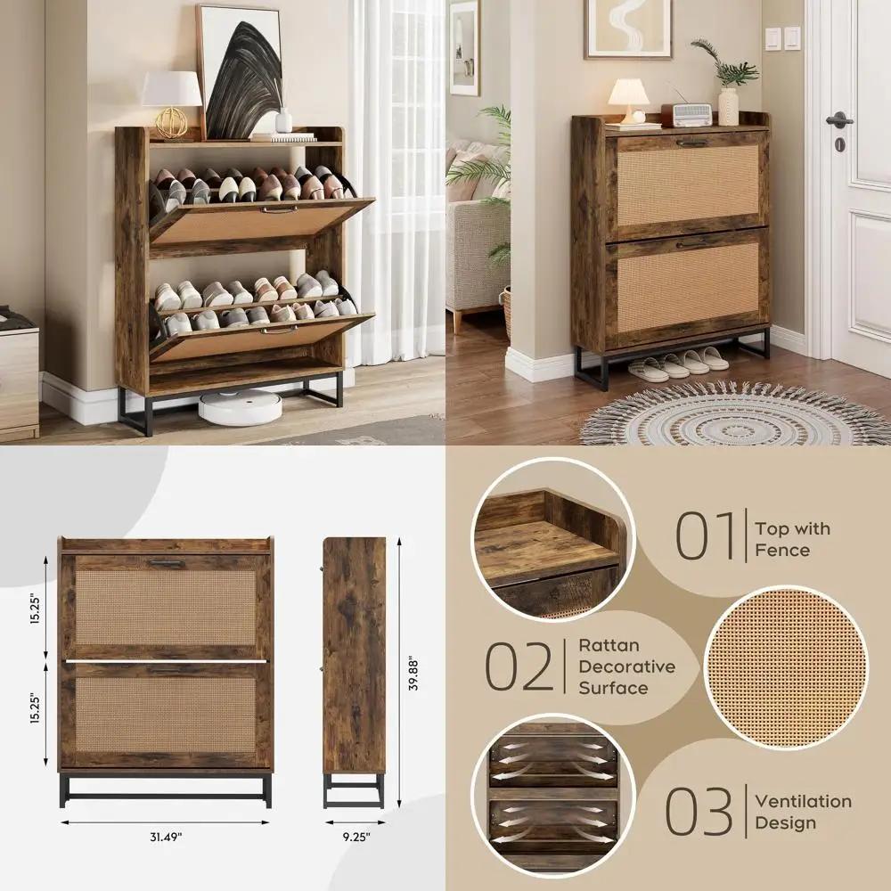 Slim Wooden Shoe Cabinet with 2 Drawers, Freestanding Rack for Entranceway, 31.49 Brown
Slim Wooden Shoe Cabinet with 2 Drawers, Freestanding Rack for Entranceway, 31.49 Brown