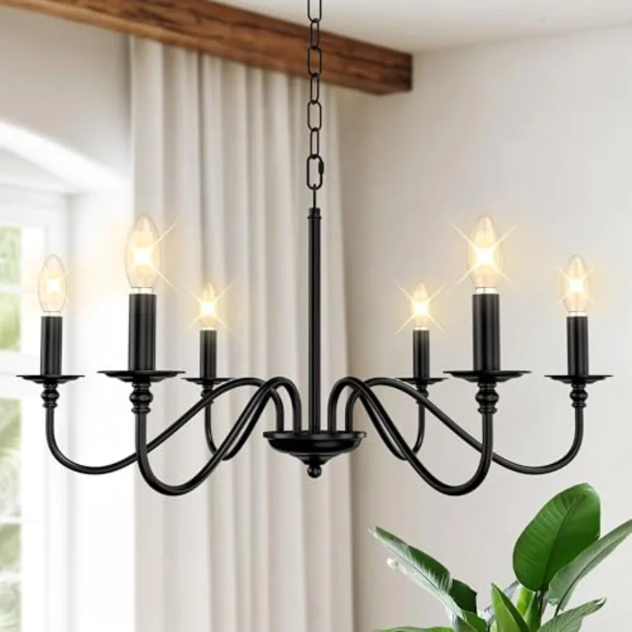 Farmhouse Chandelier, Industrial Black Ceiling Light Fixture with Rustic Iron 6-Light Fixture, Adjustable Hanging Height, E12 B
Farmhouse Chandelier, Industrial Black Ceiling Light Fixture with Rustic Iron 6-Light Fixture, Adjustable Hanging Height, E12 B