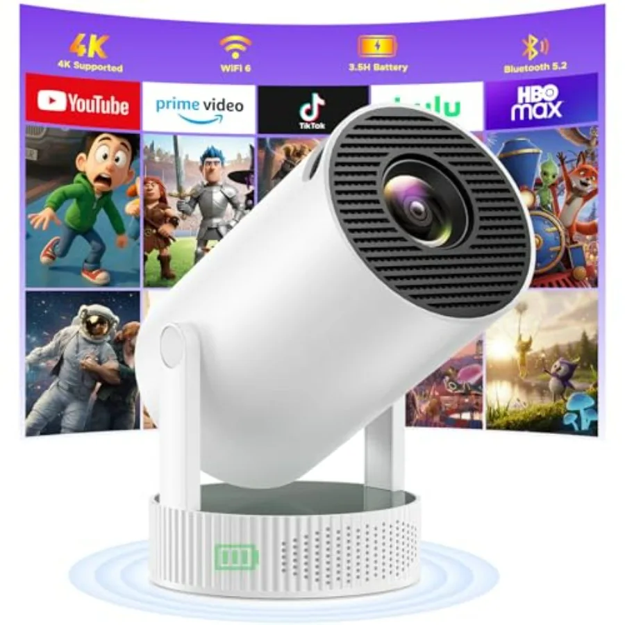 Portable 4K Mini Projector with Rechargeable Battery for Outdoor Indoor Use WiFi Bluetooth Smart Projector in Black Compatible
Portable 4K Mini Projector with Rechargeable Battery for Outdoor Indoor Use WiFi Bluetooth Smart Projector in Black Compatible