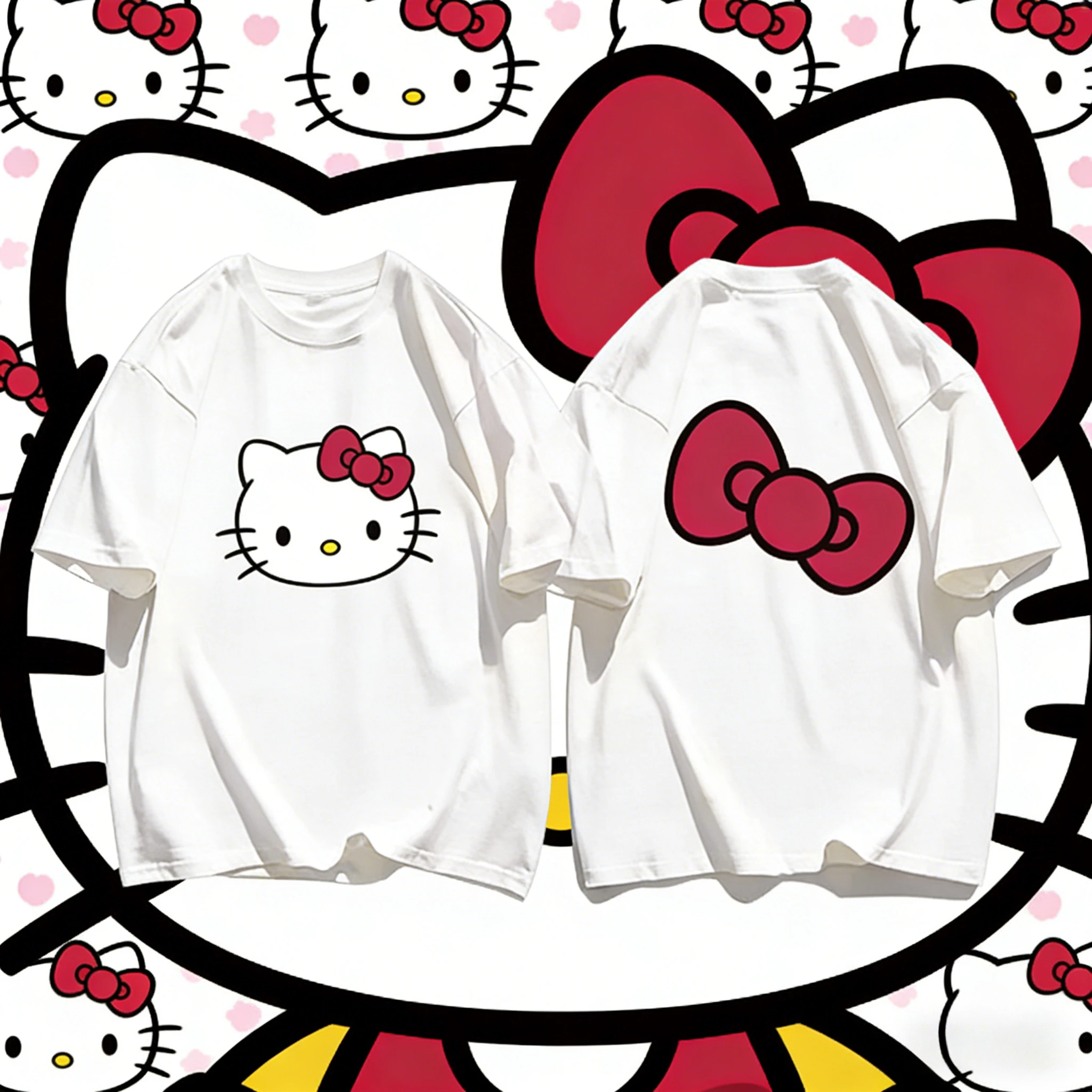 Летняя футболка оверсайз 2026 с двойным принтом Hello Kitty, 100% хлопок, для взрослых, детей и родителей
Летняя футболка оверсайз 2026 с двойным принтом Hello Kitty, 100% хлопок, для взрослых, детей и родителей