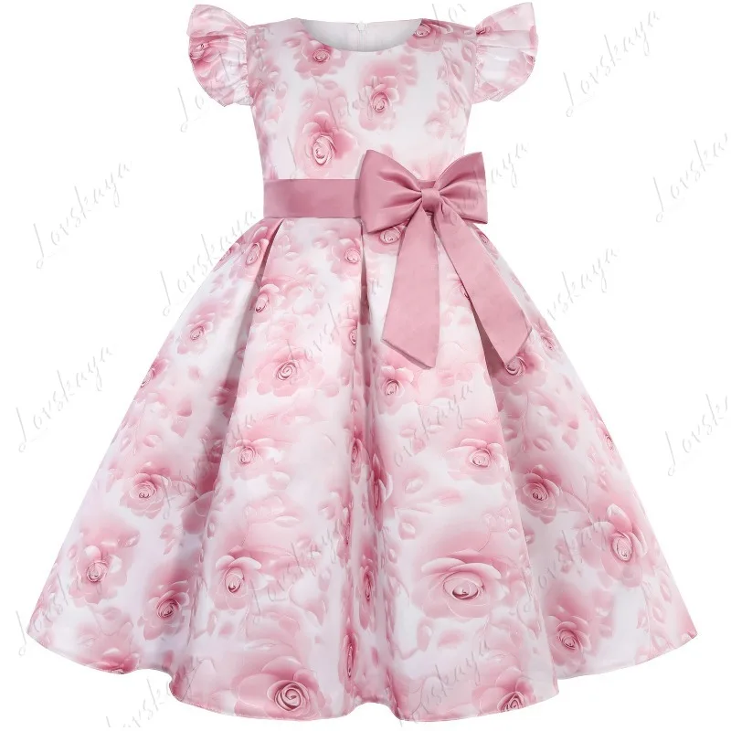 Dress with Short Flared Sleeves and Printed Pattern - Formal Evening Gown for Little Girl Hostess, High-end Attire
Dress with Short Flared Sleeves and Printed Pattern - Formal Evening Gown for Little Girl Hostess, High-end Attire