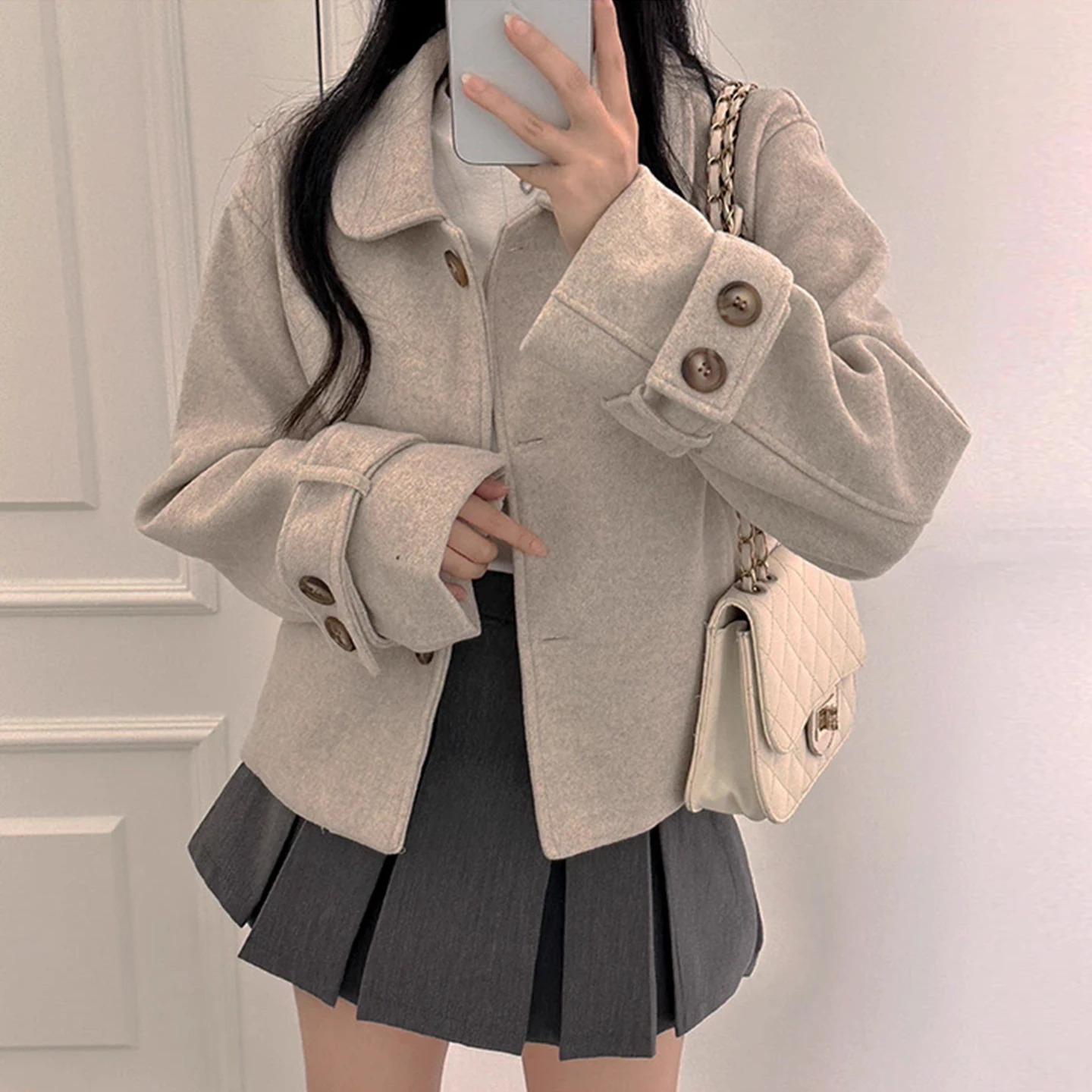 Anti-Aging Doll Collar ort Woolen Coat Loose Long Sve Women's Winter Casual Top High Waist Sle Single Button Closure
Anti-Aging Doll Collar ort Woolen Coat Loose Long Sve Women's Winter Casual Top High Waist Sle Single Button Closure