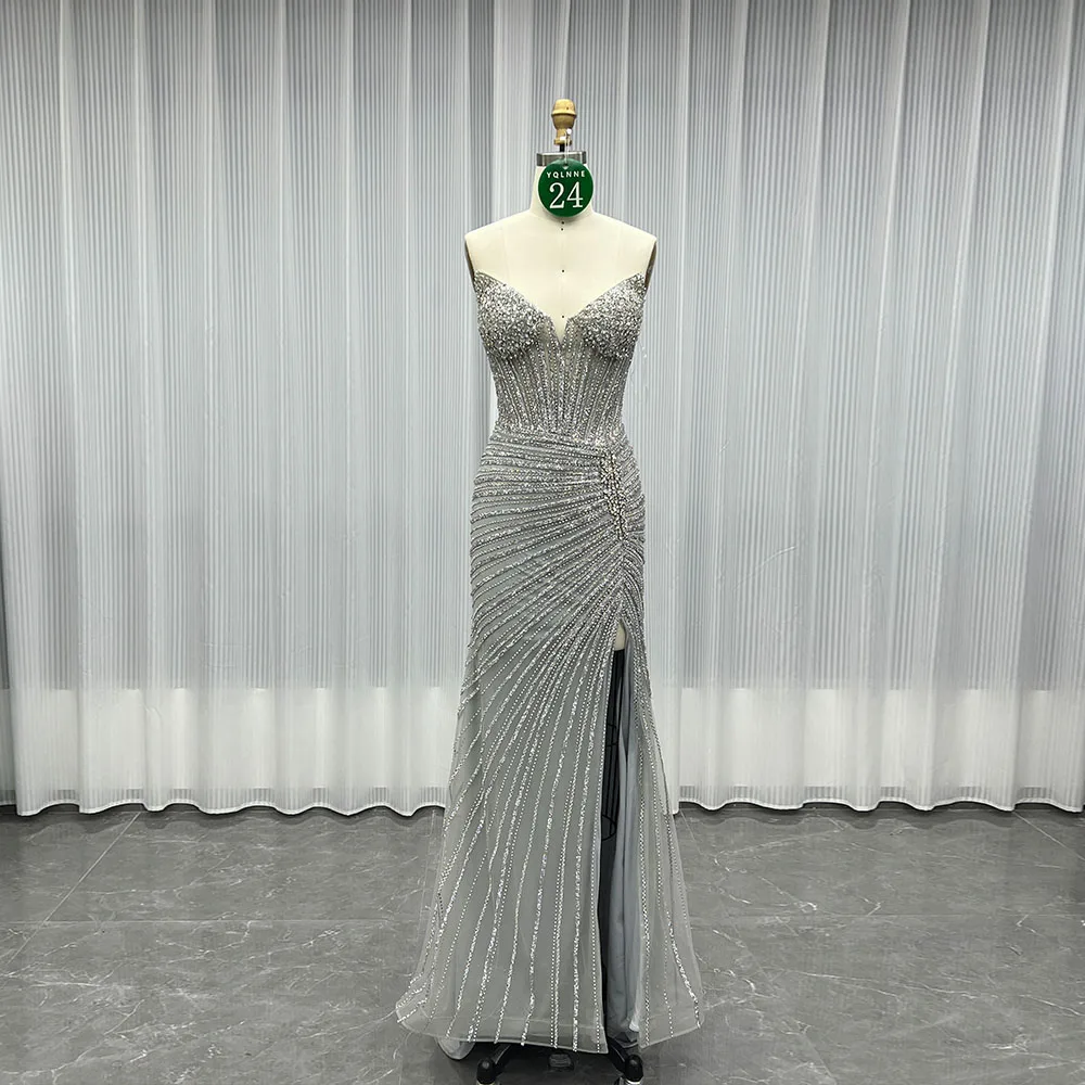 YQLNNE 024 Silver Crystals Beaded Long Prom Dresses Strapless Tulle Lace-up Formal Party Gown Mermaid
YQLNNE 024 Silver Crystals Beaded Long Prom Dresses Strapless Tulle Lace-up Formal Party Gown Mermaid