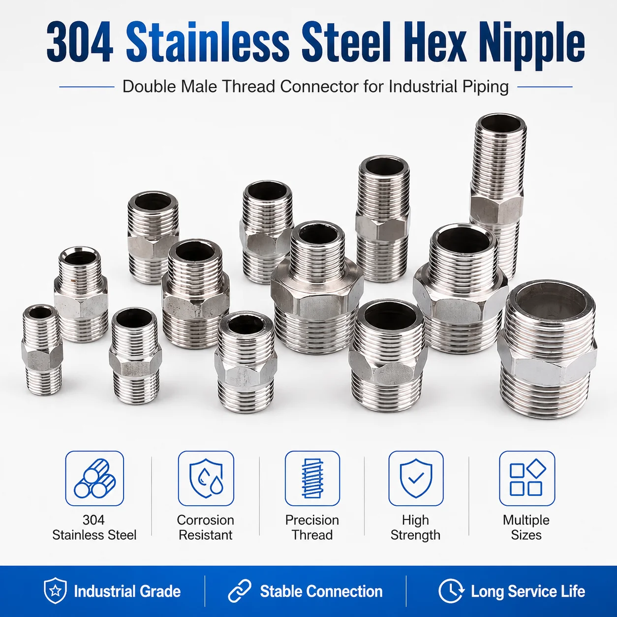 5Pcs 1/8 1/4 3/8 1/2 3/4 Male Thread Hex Nipple Union 304 Stainless Pipe Fitting Connector Coupler water oil air Thread Adapter
5Pcs 1/8 1/4 3/8 1/2 3/4 Male Thread Hex Nipple Union 304 Stainless Pipe Fitting Connector Coupler water oil air Thread Adapter