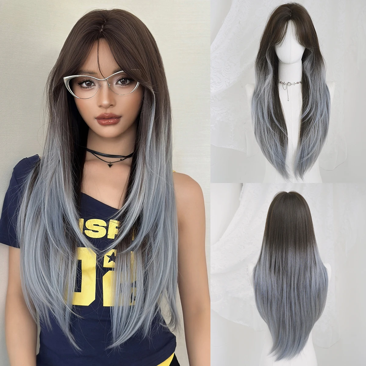 NAMM New Fashion Long Straight Brown Gradient Blue Wig Natural Looking High Quality Fiber Synthetic Wig for Women Daily Use
NAMM New Fashion Long Straight Brown Gradient Blue Wig Natural Looking High Quality Fiber Synthetic Wig for Women Daily Use