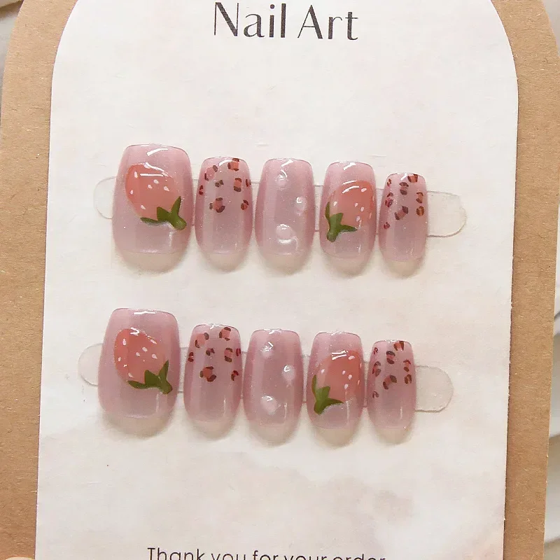 10pcs Set of Pink Strawberry Press-On Nails Medium Square Glossy Sweety False Nails for Women&Girls Daily Wear Nailart Tips
10pcs Set of Pink Strawberry Press-On Nails Medium Square Glossy Sweety False Nails for Women&Girls Daily Wear Nailart Tips