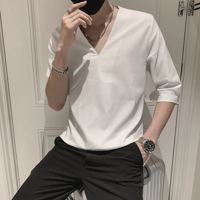 Black V-neck T Shirts For Mens Elegant Stylish Clothing Mens Slim Fit White T Shirts Tight Fashionable Blouse 2022 Spring Tops
Black V-neck T Shirts For Mens Elegant Stylish Clothing Mens Slim Fit White T Shirts Tight Fashionable Blouse 2022 Spring Tops