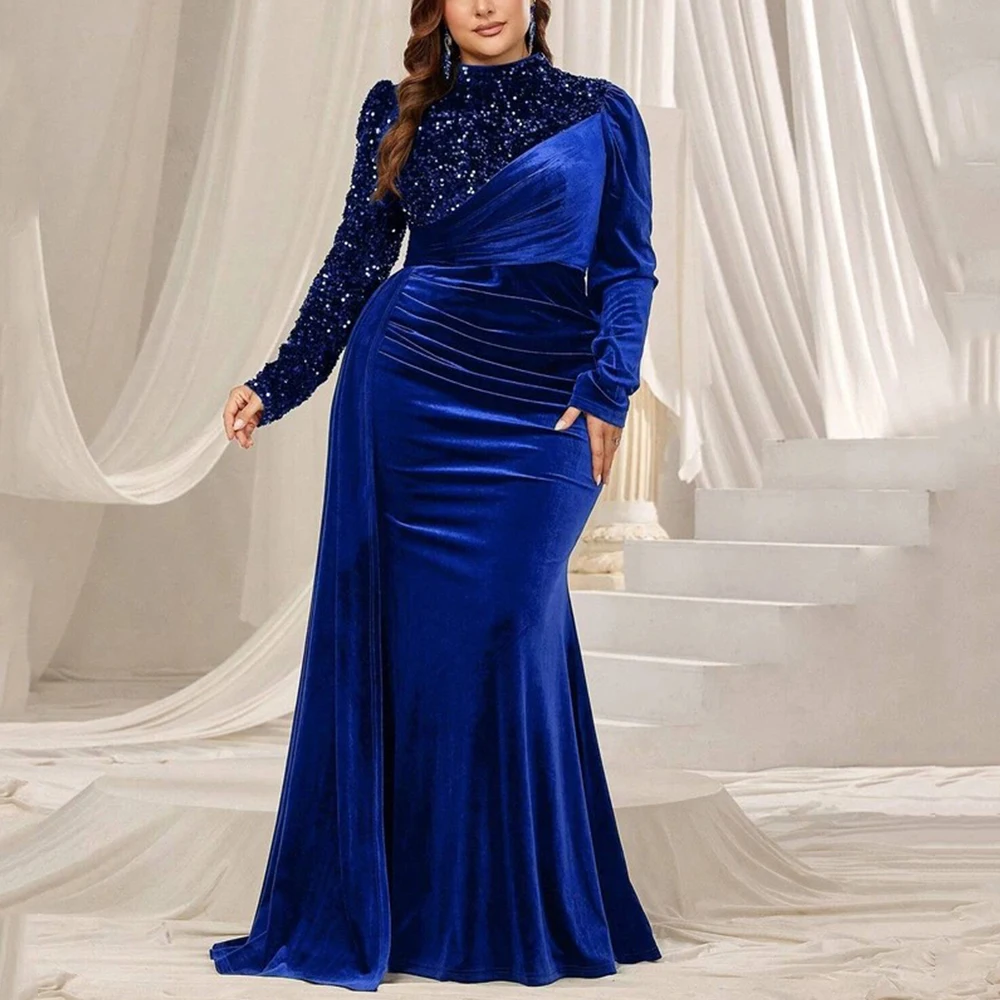 Arya Velour High Neck Evening Dress Long Sleeves Mermaid Floor Length with Sequin and Pleat Customized فساتين سهرة فاخرة 2025
Arya Velour High Neck Evening Dress Long Sleeves Mermaid Floor Length with Sequin and Pleat Customized فساتين سهرة فاخرة 2025