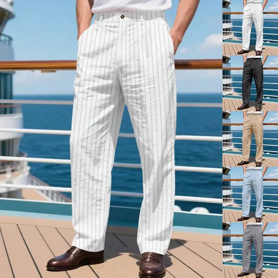 Mens Loose Straight Leg Vertical Stripe Casual Pants Polyester Fabric
Mens Loose Straight Leg Vertical Stripe Casual Pants Polyester Fabric