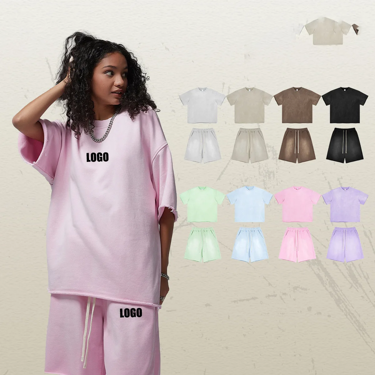 Custom LOGO Men's Summer 360G cotton polyester Spray Dyeing Washing Water Old Light Grinding Short Sleeve Shorts Couple Set
Custom LOGO Men's Summer 360G cotton polyester Spray Dyeing Washing Water Old Light Grinding Short Sleeve Shorts Couple Set