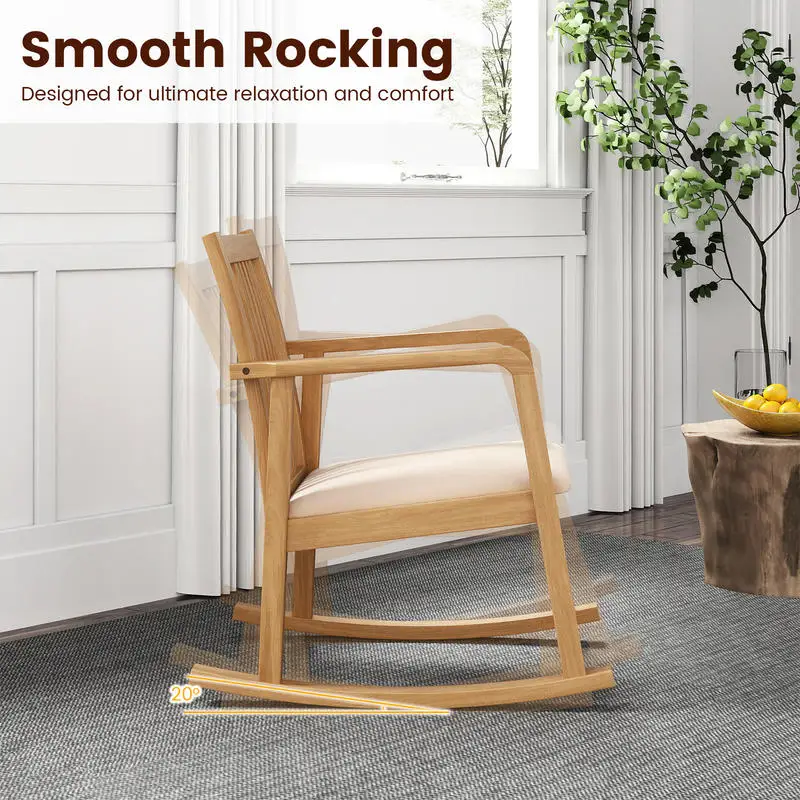 Rocking Chair with Slatted Back and Curved Armrests-Natural
Rocking Chair with Slatted Back and Curved Armrests-Natural