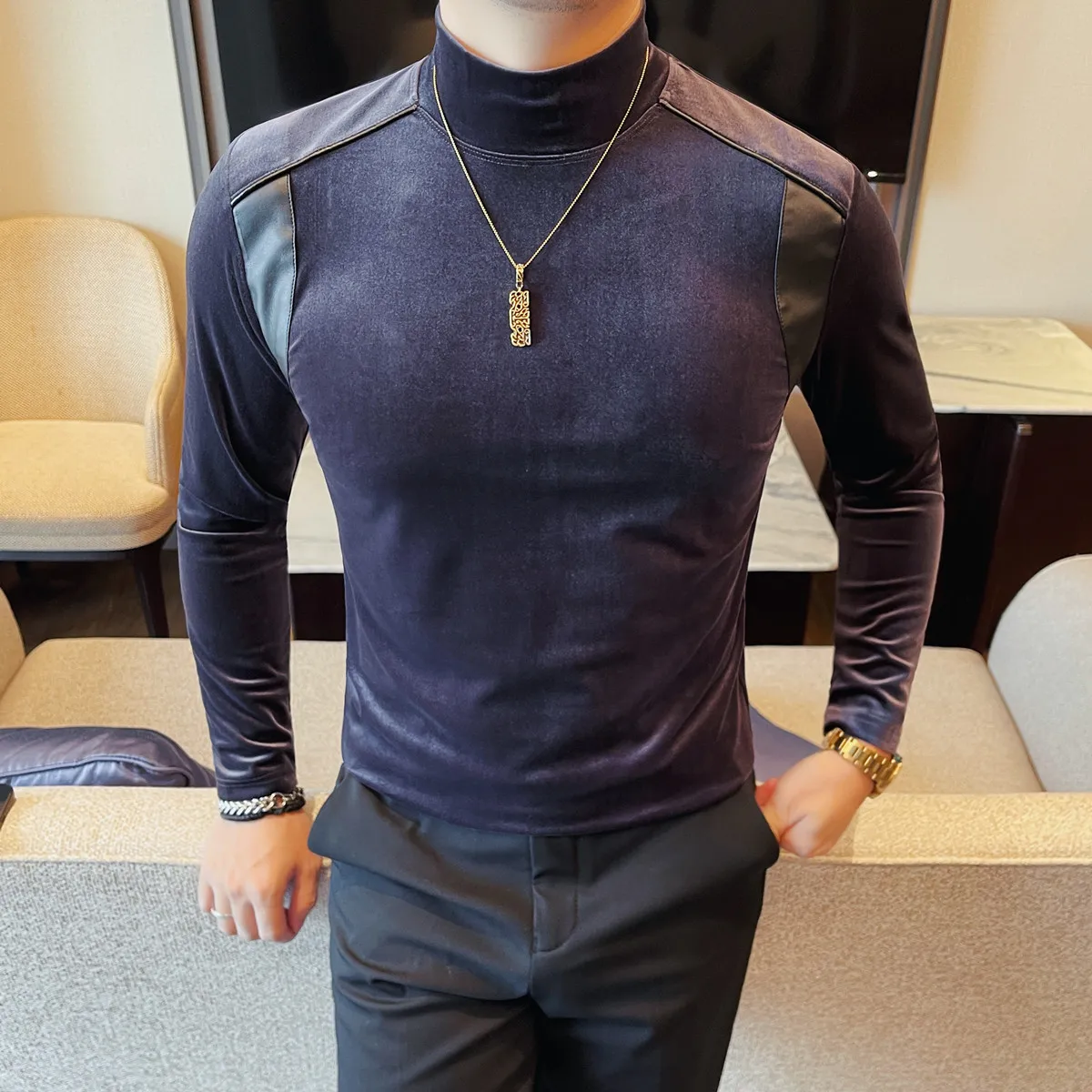 Fashion Spliced Design Velvet T-Shirts Men Korean Luxury Slim Fit Men's Long Sleeve T Shirt Patchwork Color Elegant Elastic Tees
Fashion Spliced Design Velvet T-Shirts Men Korean Luxury Slim Fit Men's Long Sleeve T Shirt Patchwork Color Elegant Elastic Tees