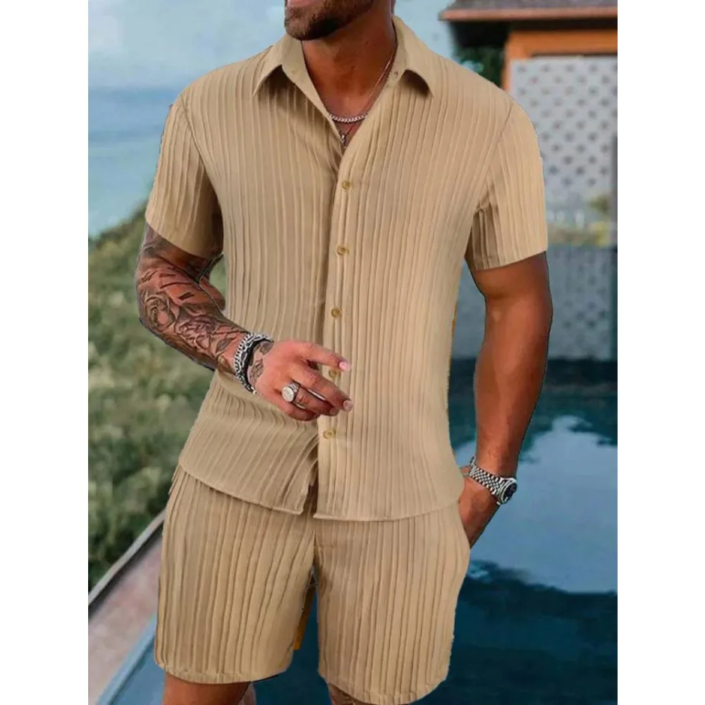 Men's Beach Suit Striped Solid Color Short Sleeve Shorts Shirt Sports Casual Breathable Lightweight High Quality Men's Wear Ins
Men's Beach Suit Striped Solid Color Short Sleeve Shorts Shirt Sports Casual Breathable Lightweight High Quality Men's Wear Ins