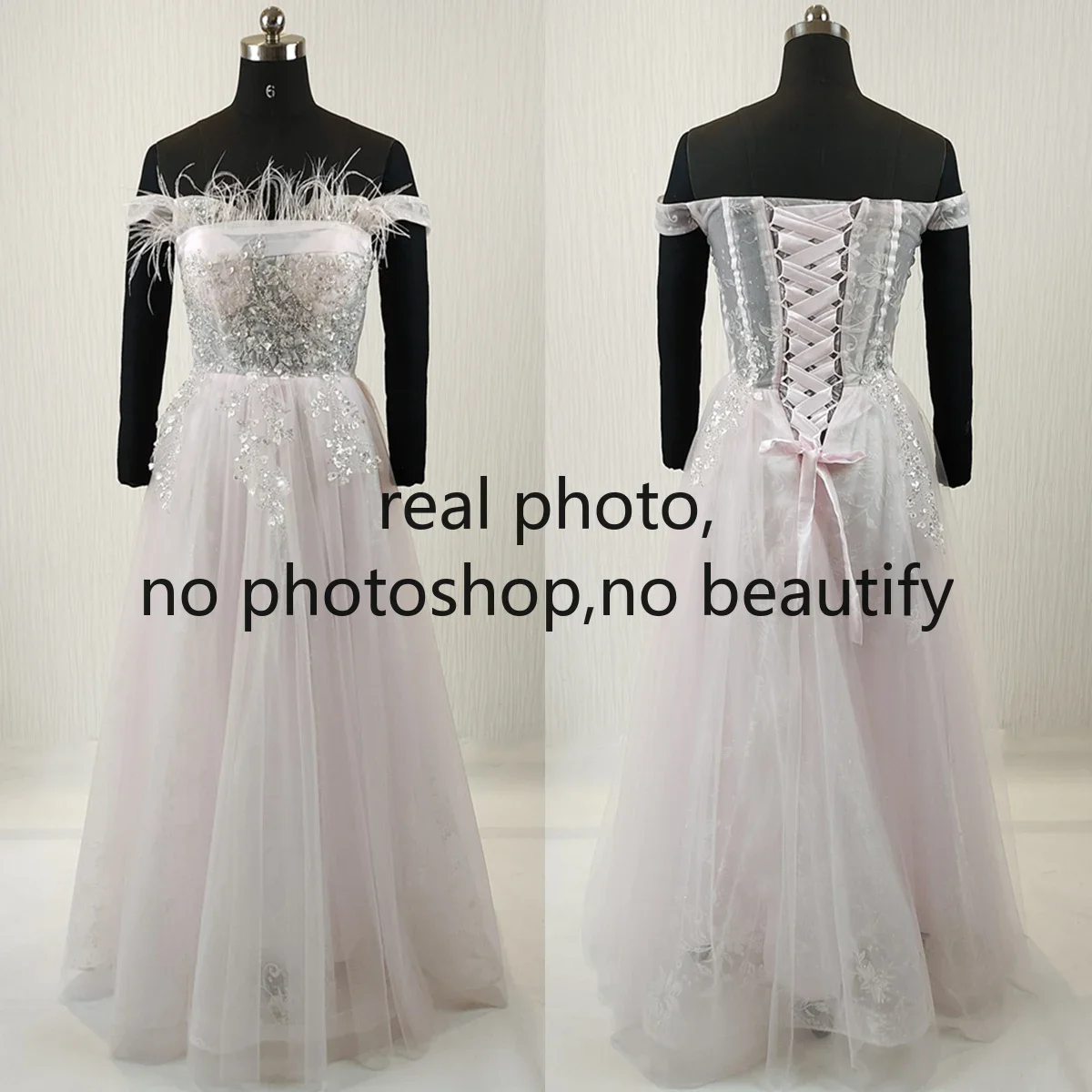 Customized Real Photo Evening Dress light Pink Beads Feathers Off the Shoulder Floor-Length A-Line Plus size Party Formal Gowns
Customized Real Photo Evening Dress light Pink Beads Feathers Off the Shoulder Floor-Length A-Line Plus size Party Formal Gowns