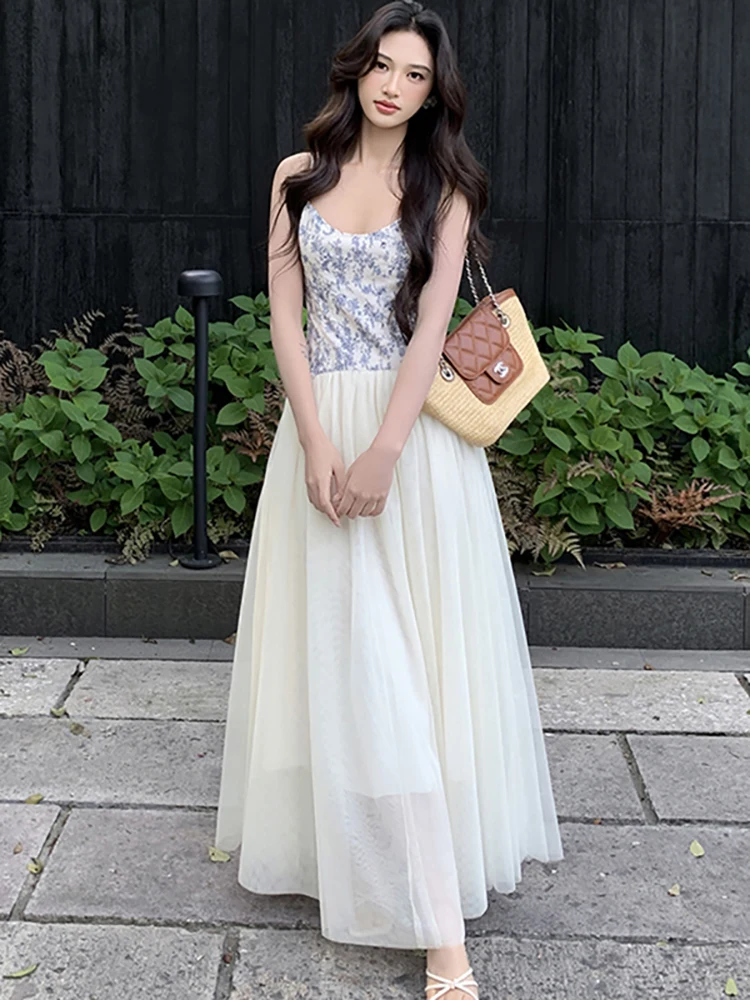 Summer Blue Floral Patchwork White Mesh Ruffled Long Dress Women Elegant Casual Sling Dress 2026 Korean Bodycon Holiday Dresses
Summer Blue Floral Patchwork White Mesh Ruffled Long Dress Women Elegant Casual Sling Dress 2026 Korean Bodycon Holiday Dresses