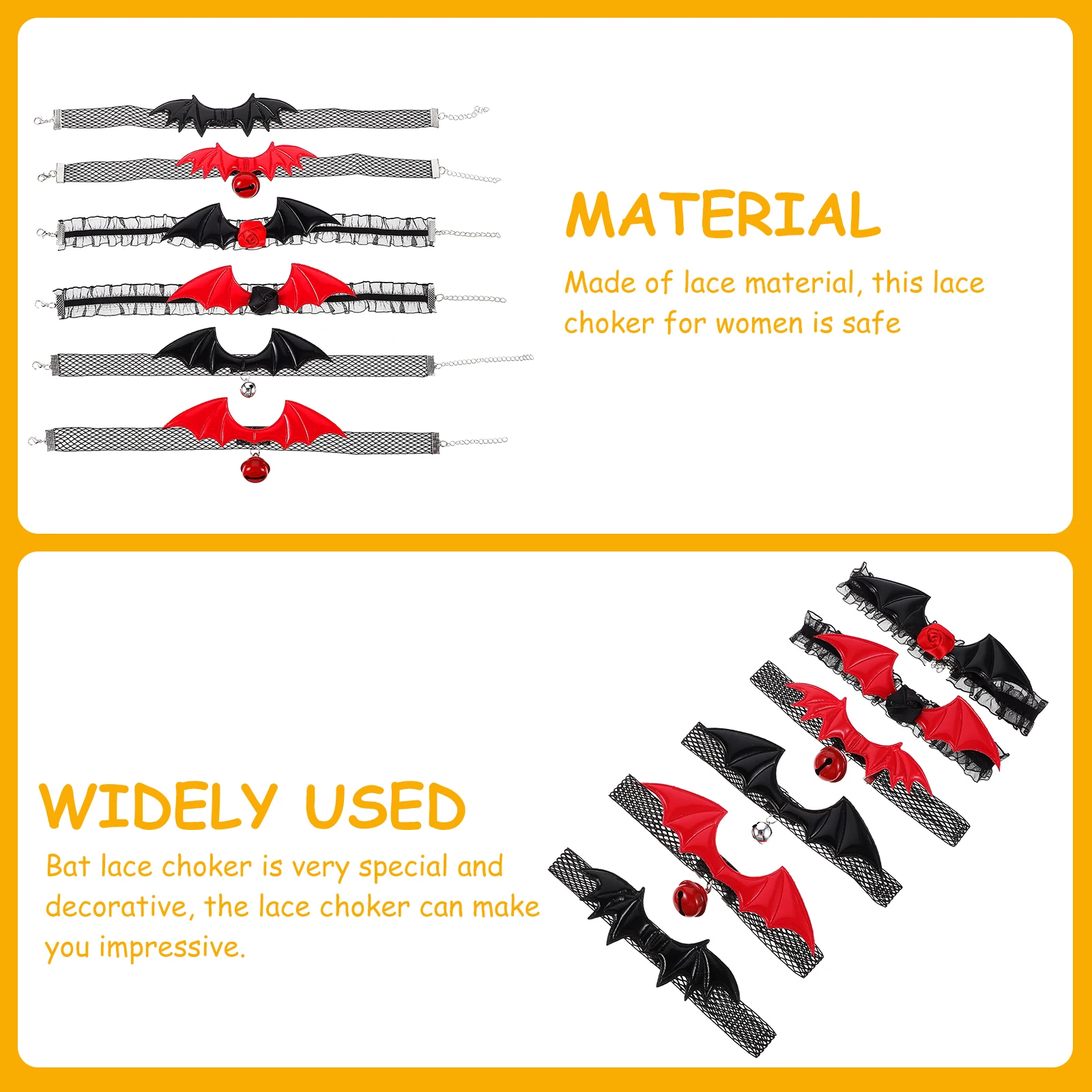 6 Pcs Bat Neck Ring Lace Choker Necklaces for Cosplay Party Halloween Women Jewelry 
6 Pcs Bat Neck Ring Lace Choker Necklaces for Cosplay Party Halloween Women Jewelry
