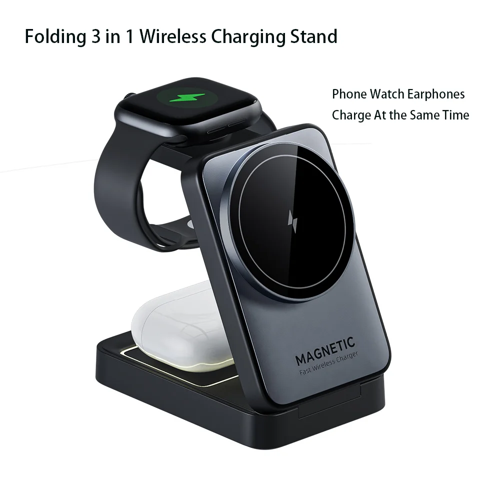 Portable 3 in 1 Magnetic Wireless Charger Stand Foldable Design For Apple Watch Airpods iphone 15 14 13 Pro Max with Night Light
Portable 3 in 1 Magnetic Wireless Charger Stand Foldable Design For Apple Watch Airpods iphone 15 14 13 Pro Max with Night Light