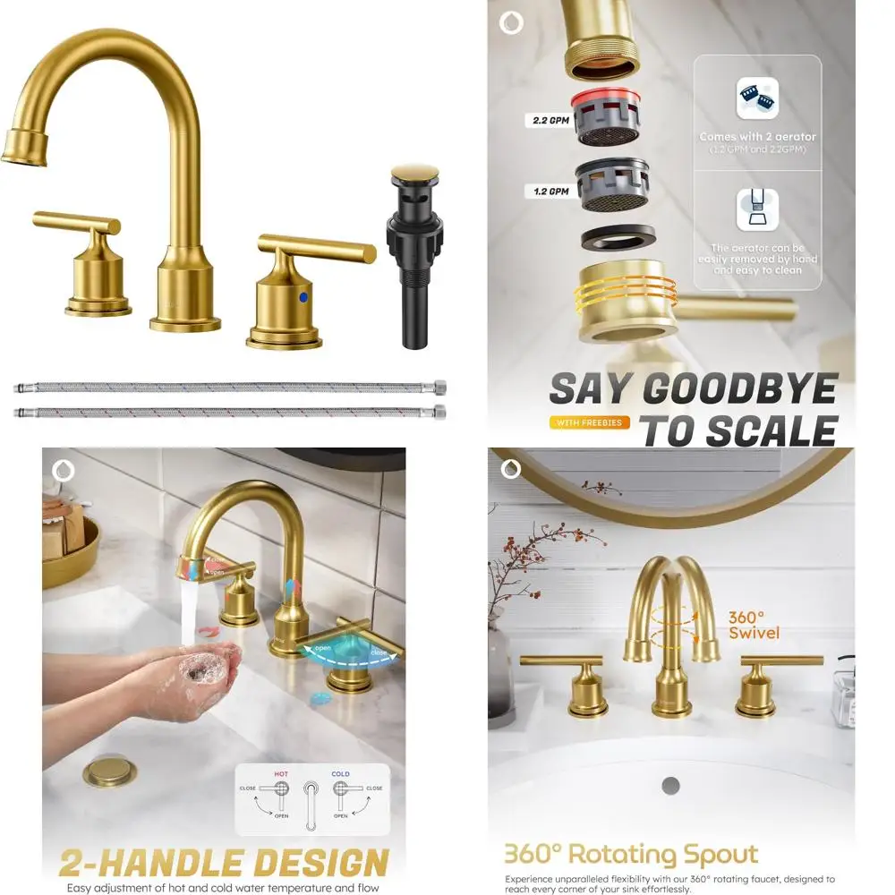 Widespread 3-Hole Sink Faucet with 2 Handles, Brass Basin Faucet, Pop-Up Drain Included, Suitable for 8-Inch Centers, Long-Lasti
Widespread 3-Hole Sink Faucet with 2 Handles, Brass Basin Faucet, Pop-Up Drain Included, Suitable for 8-Inch Centers, Long-Lasti