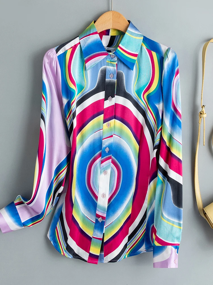 New silk long sleeved shirt printed elastic satin fashionable mulberry top
New silk long sleeved shirt printed elastic satin fashionable mulberry top