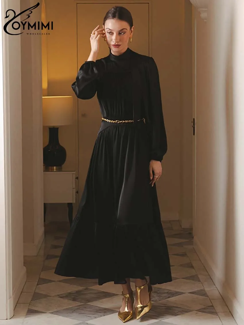Oymimi Elegant Black Stand Collar Women's Dress Fashion Long Sleeve High Waisted Dresses Casual Lace-Up Mid-Calf Dresses Female
Oymimi Elegant Black Stand Collar Women's Dress Fashion Long Sleeve High Waisted Dresses Casual Lace-Up Mid-Calf Dresses Female