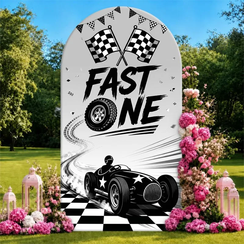 Single Side Arch Backdrop Cover Racing Theme Background Banner with Fast One Graphic Vintage Car Checkered Flag and Pink Floral
Single Side Arch Backdrop Cover Racing Theme Background Banner with Fast One Graphic Vintage Car Checkered Flag and Pink Floral