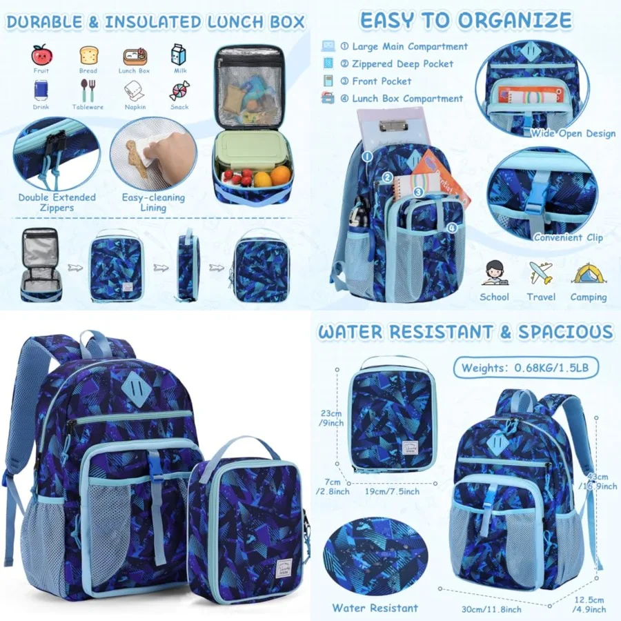 Backpack Lunch Bag Set, Boys 2-1 School Bookbag Insulated Lunch Box for Toddlers, Preschool, Daycare, Kindergarten, Elementary
Backpack Lunch Bag Set, Boys 2-1 School Bookbag Insulated Lunch Box for Toddlers, Preschool, Daycare, Kindergarten, Elementary