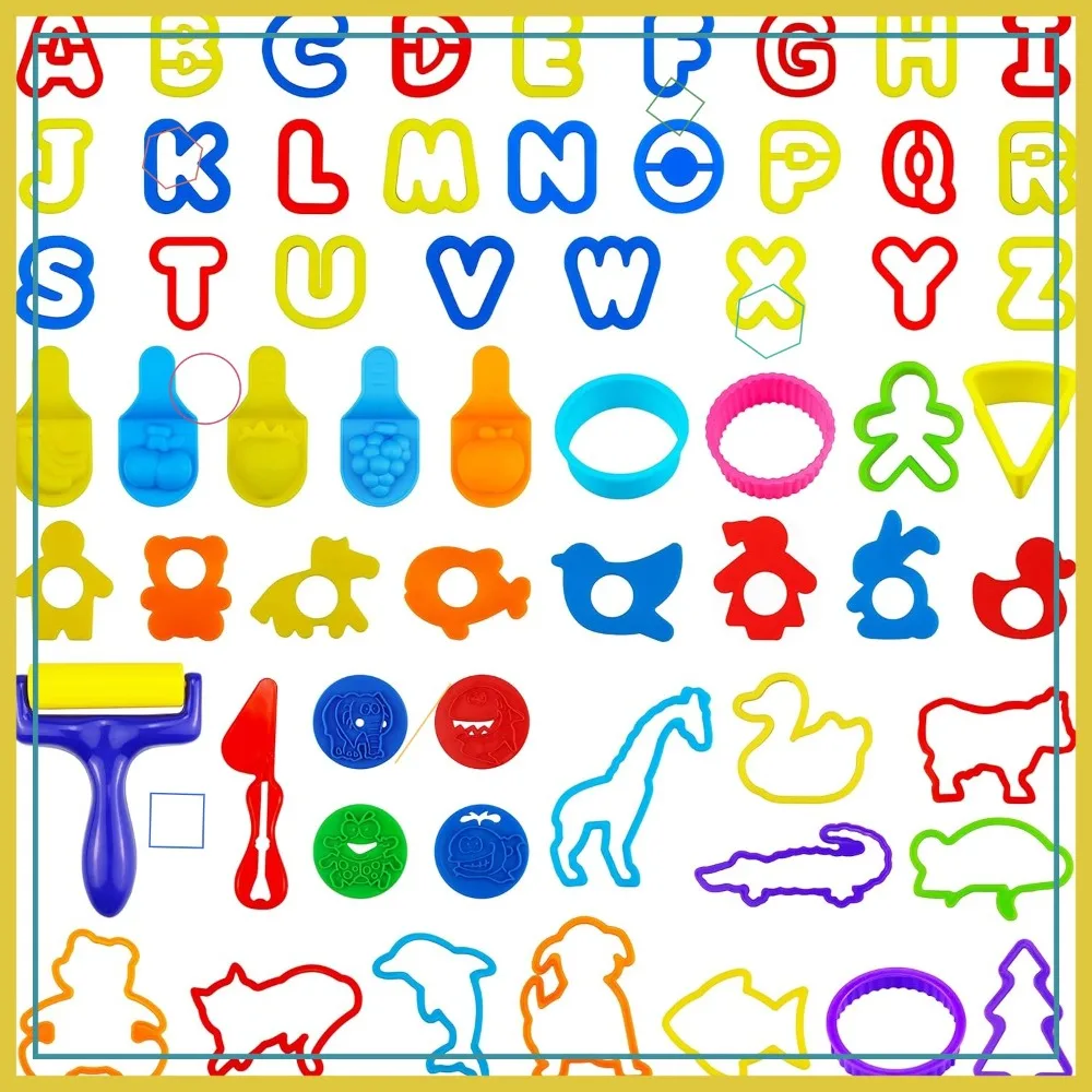 61Pcs Plastic Dough Tools for Kids with Capital Letters, Cookie Cutters & Stamps, Multi-Color
61Pcs Plastic Dough Tools for Kids with Capital Letters, Cookie Cutters & Stamps, Multi-Color