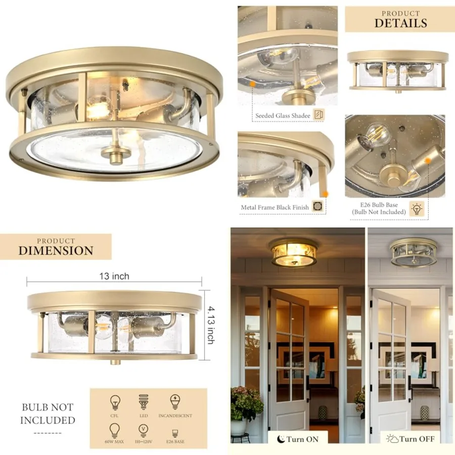 Flush Mount Ceiling Light Fixture with Glass Brass Ceiling Light Fixture for Bedroom, Indoor Outdoor Ceiling Lights for Porch H
Flush Mount Ceiling Light Fixture with Glass Brass Ceiling Light Fixture for Bedroom, Indoor Outdoor Ceiling Lights for Porch H